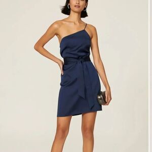 Marissa Webb collective one shoulder tie dress Flaws size 0 Navy Blue
